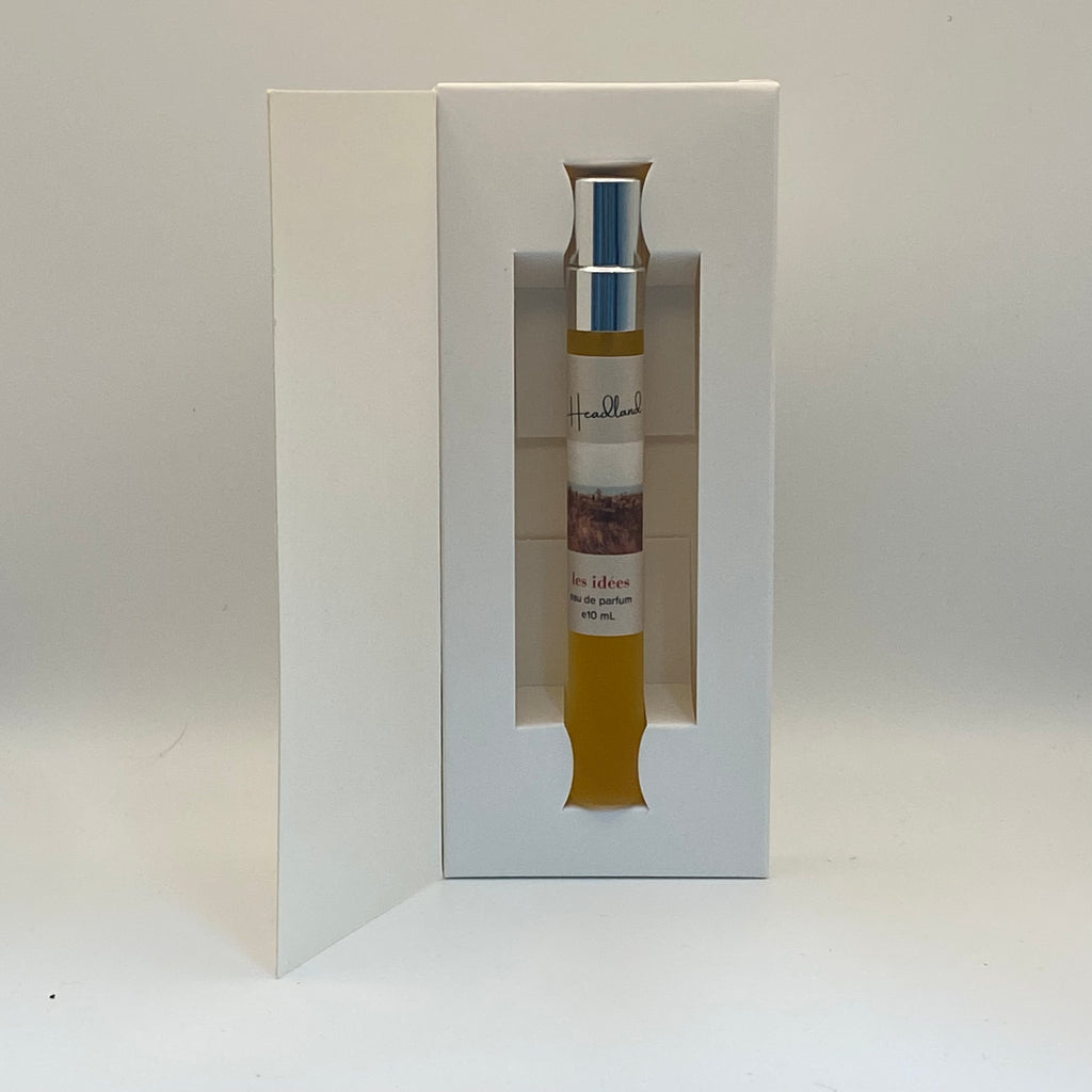 Perfume bottle with packaging on a white background