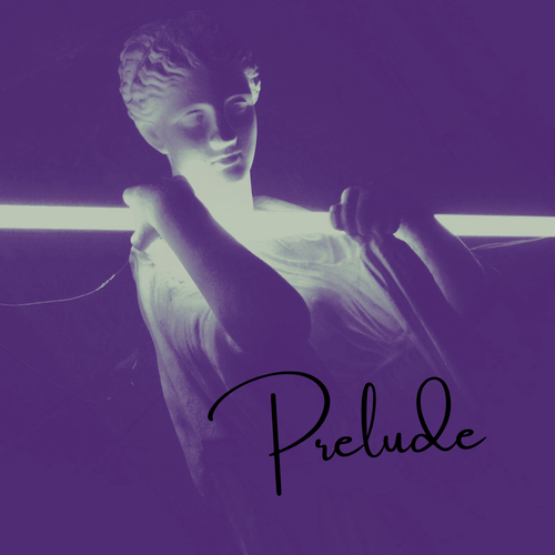 Statue with 'Prelude' text on a purple background artwork for Les Idees Parfums Eau de Parfum